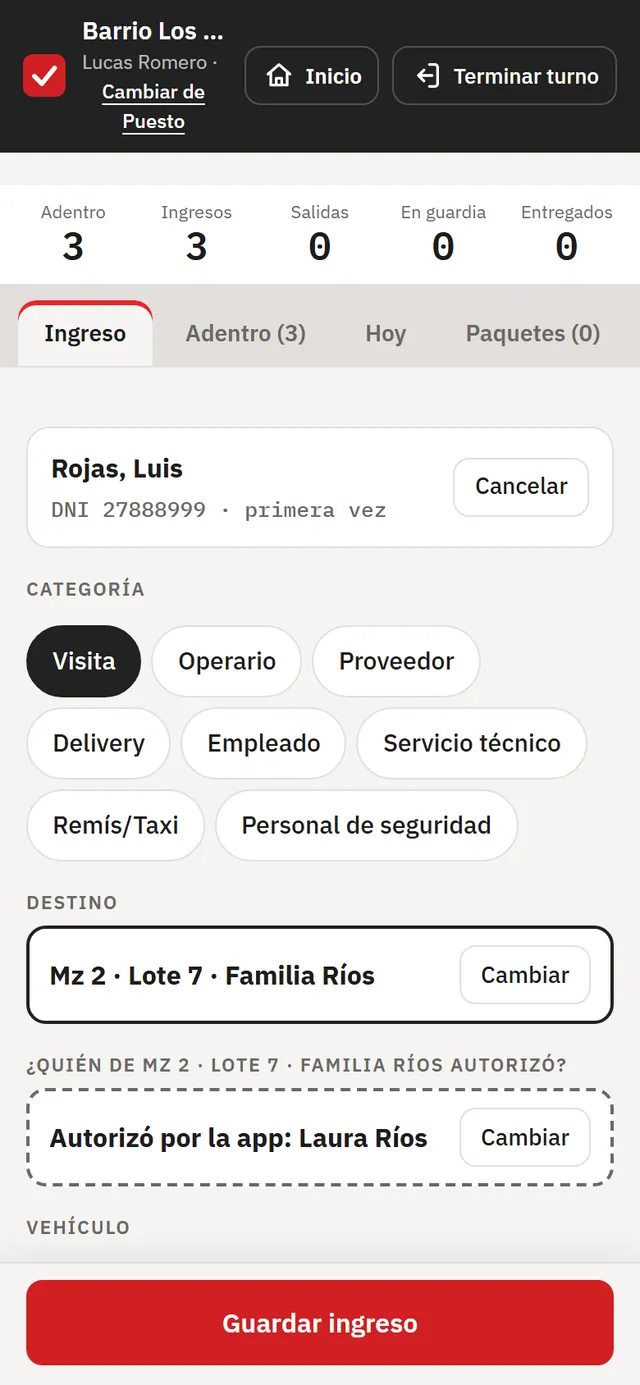 La guardia ve que el propietario autorizó por la app
