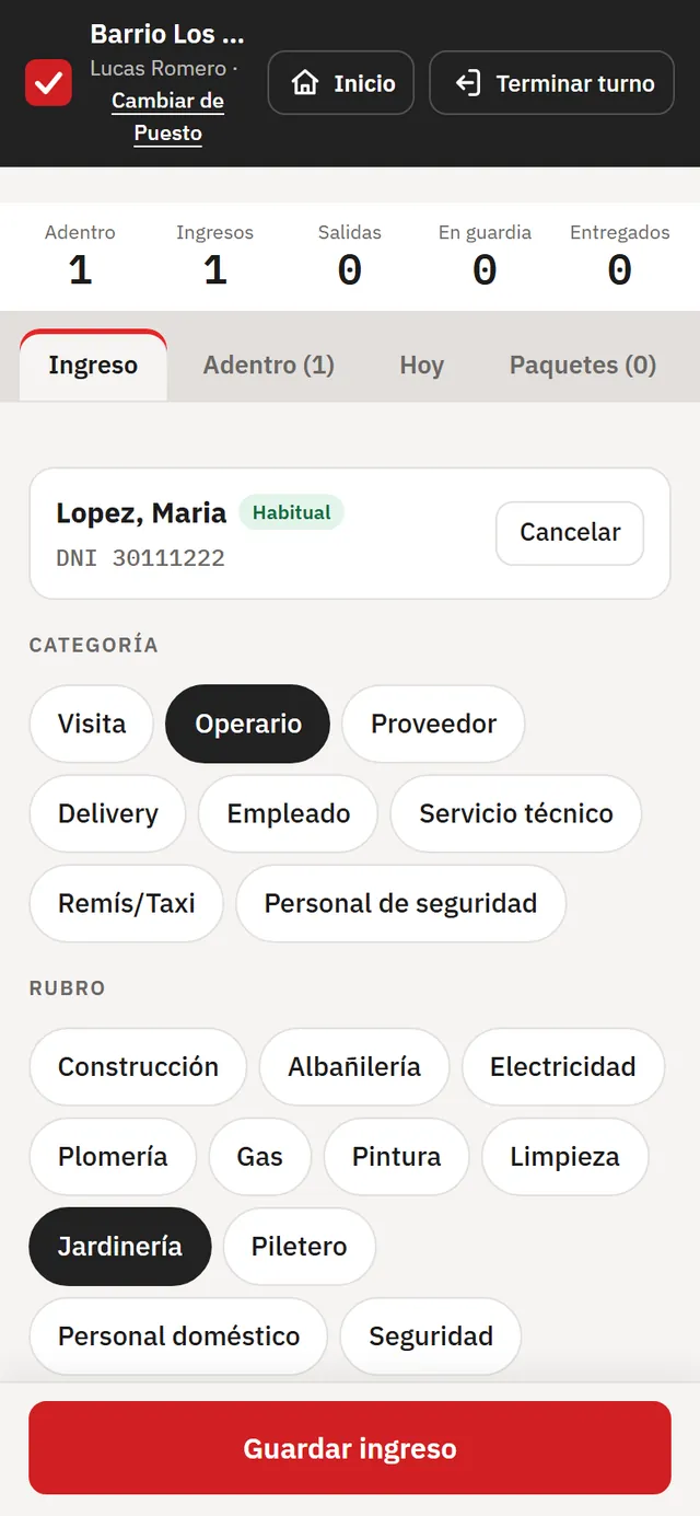Ingreso de una persona habitual con autorización permanente