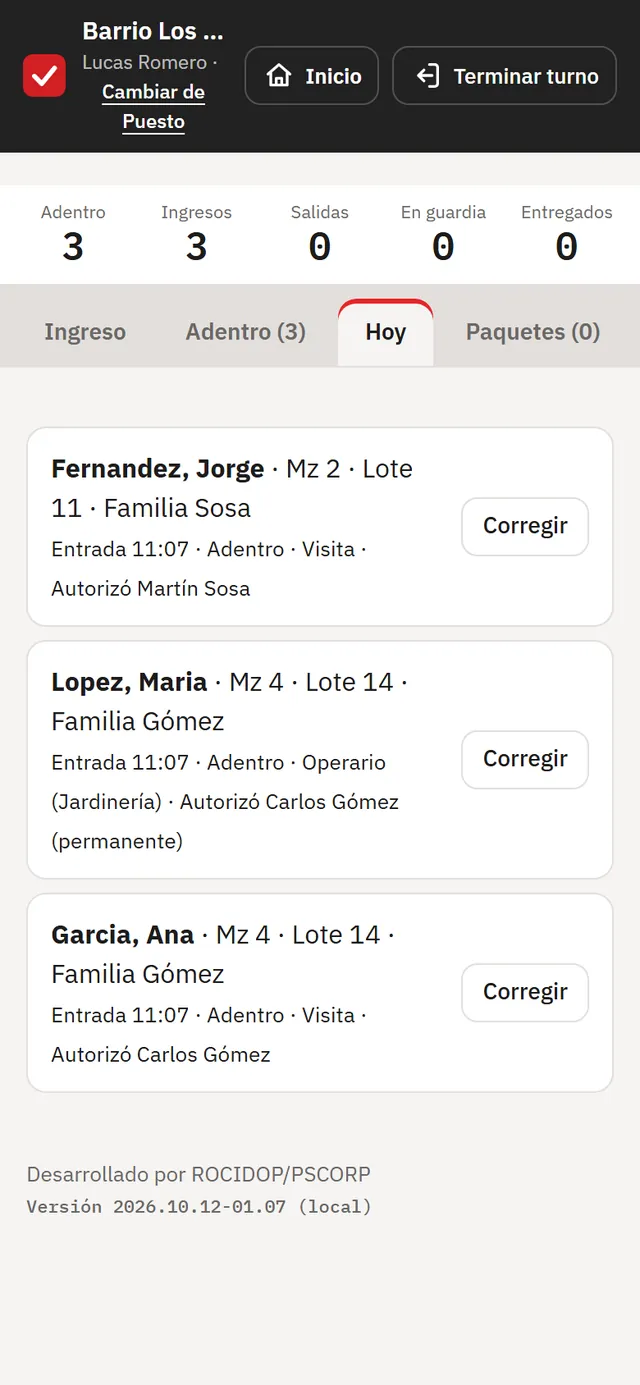 Movimientos del día en la guardia