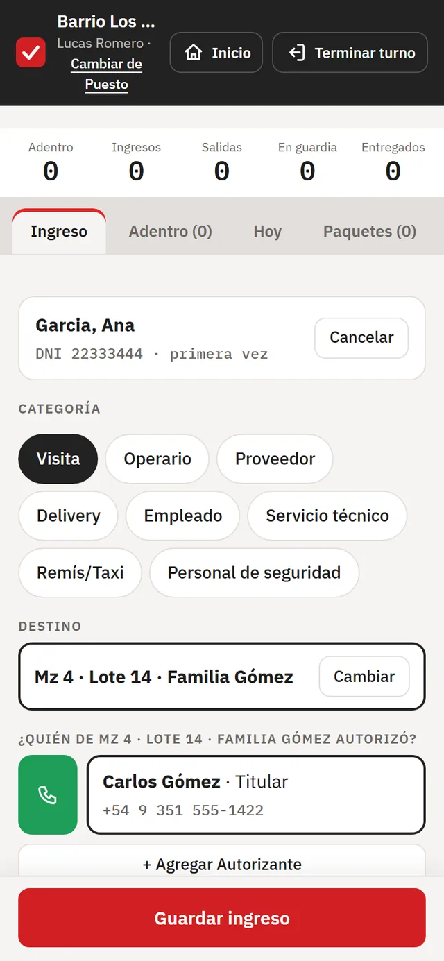 Supervisa: la guardia registra un ingreso desde el celular
