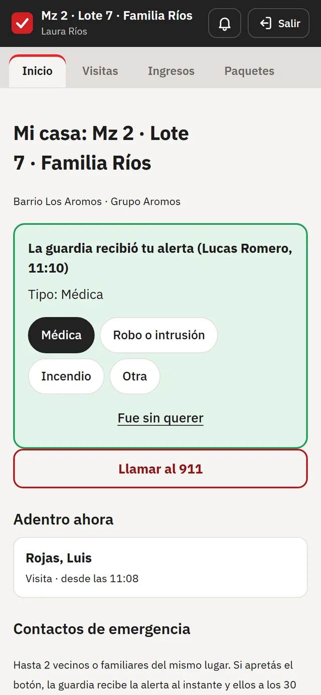 El propietario ve que la guardia recibió su alerta