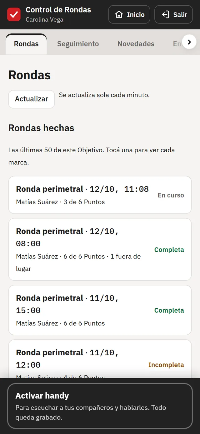 Rondas hechas con su estado