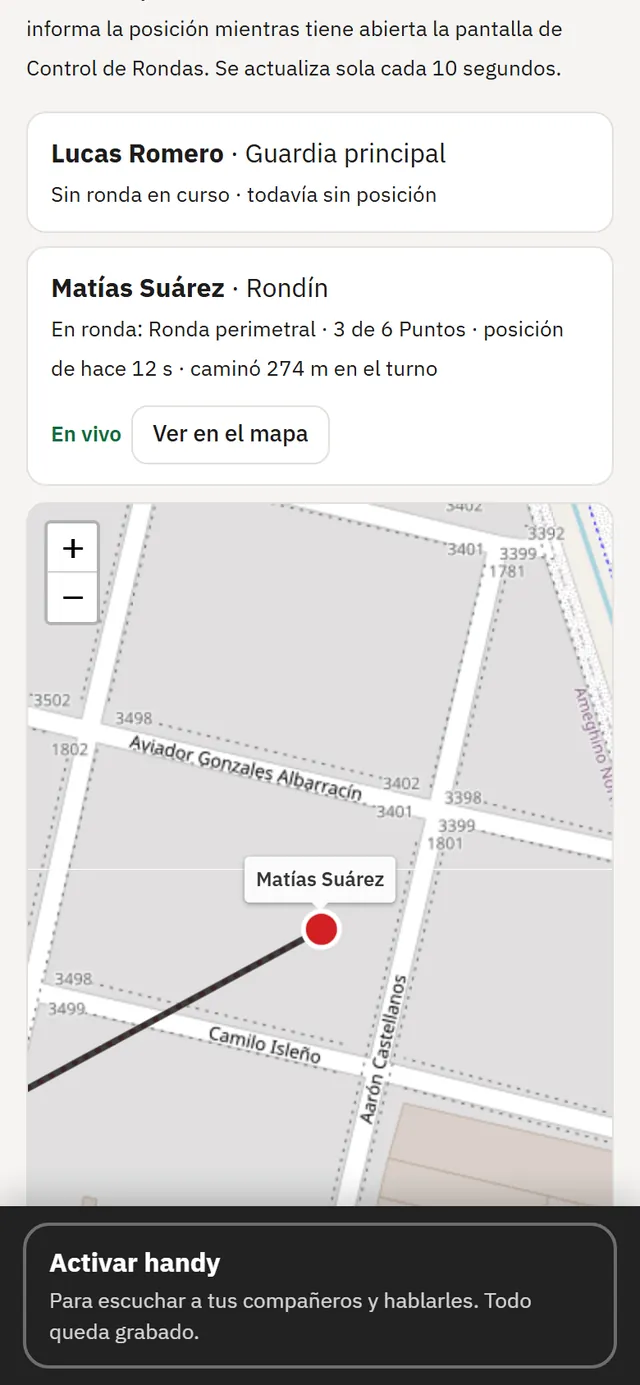 Seguimiento del vigilador en el mapa